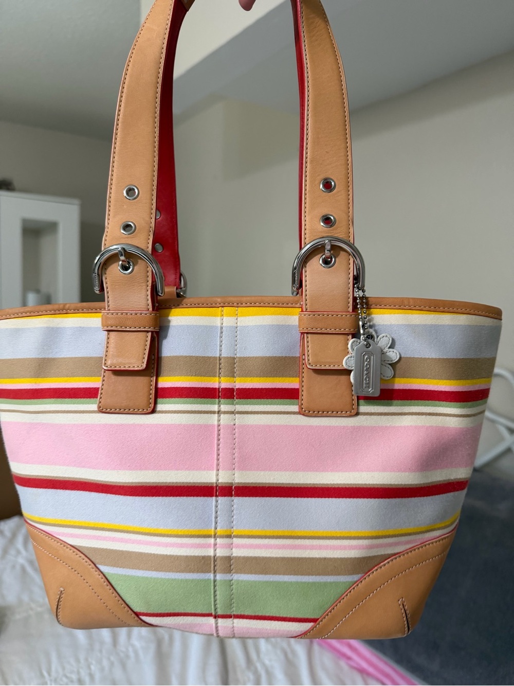 Vintage Coach Hampton Summer Stripe tote bag
